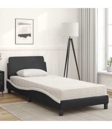 vidaXL Bed with Mattress "Dover" Black and White Single Faux Leather