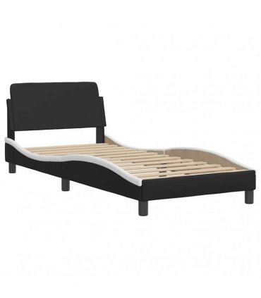 vidaXL Bed with Mattress "Dover" Black and White Single Faux Leather