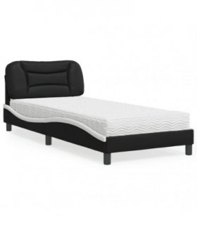 vidaXL Bed with Mattress "Hvar" Black and White 90x190 cm Faux Leather
