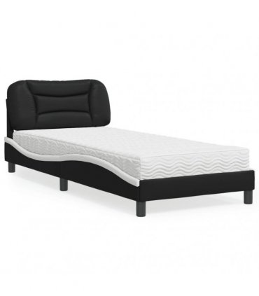 vidaXL Bed with Mattress "Hvar" Black and White 90x190 cm Faux Leather