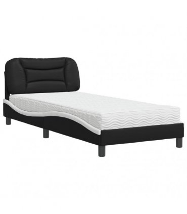 vidaXL Bed with Mattress "Hvar" Black and White 90x190 cm Faux Leather