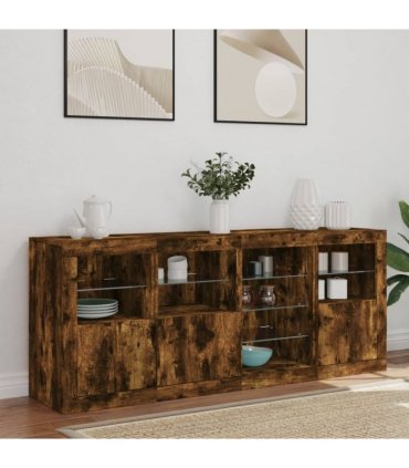 vidaXL Sideboard with LED Lights Smoked Oak 164x37x67 cm
