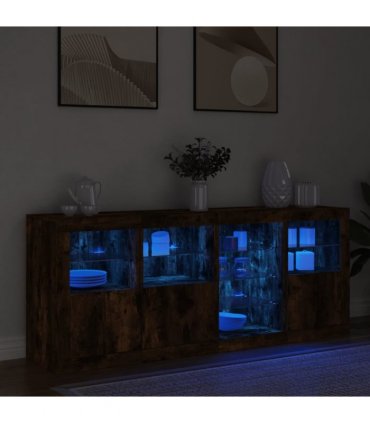 vidaXL Sideboard with LED Lights Smoked Oak 164x37x67 cm