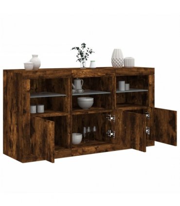 vidaXL Sideboard with LED Lights Smoked Oak 123x37x67 cm