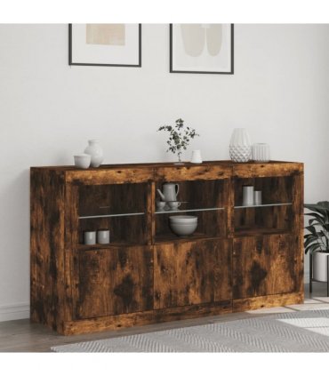 vidaXL Sideboard with LED Lights Smoked Oak 123x37x67 cm