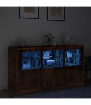 vidaXL Sideboard with LED Lights Smoked Oak 123x37x67 cm