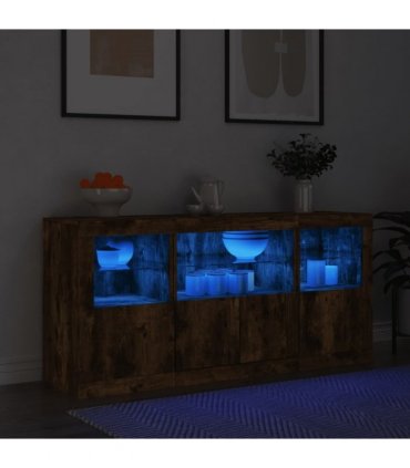 vidaXL Sideboard with LED Lights Smoked Oak 142,5x37x67 cm