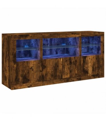vidaXL Sideboard with LED Lights Smoked Oak 142,5x37x67 cm