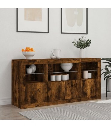 vidaXL Sideboard with LED Lights Smoked Oak 142,5x37x67 cm