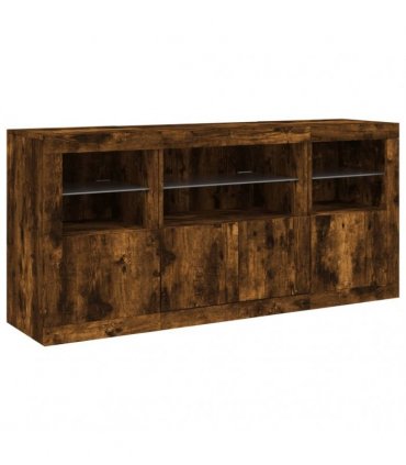 vidaXL Sideboard with LED Lights Smoked Oak 142,5x37x67 cm