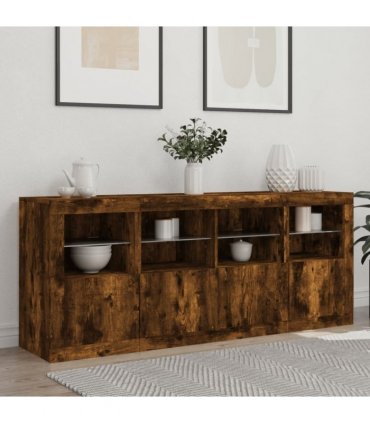 vidaXL Sideboard with LED Lights Smoked Oak 163x37x67 cm