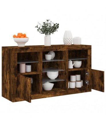 vidaXL Sideboard with LED Lights Smoked Oak 123x37x67 cm