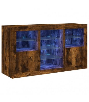 vidaXL Sideboard with LED Lights Smoked Oak 123x37x67 cm
