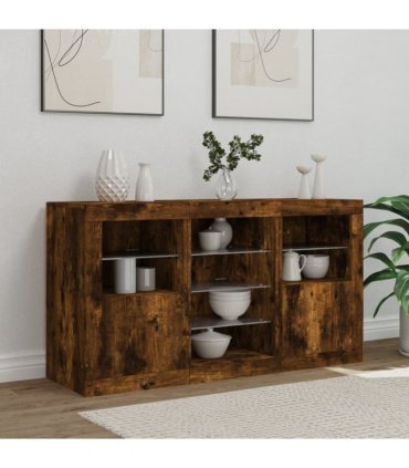 vidaXL Sideboard with LED Lights Smoked Oak 123x37x67 cm