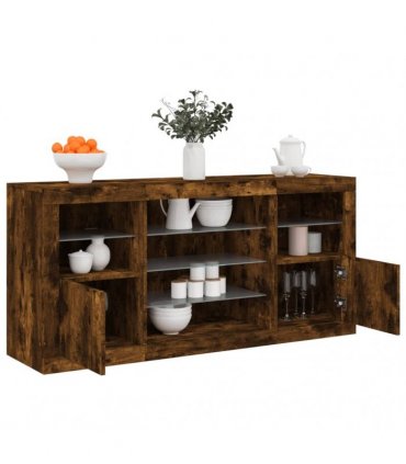 vidaXL Sideboard with LED Lights Smoked Oak 142,5x37x67 cm