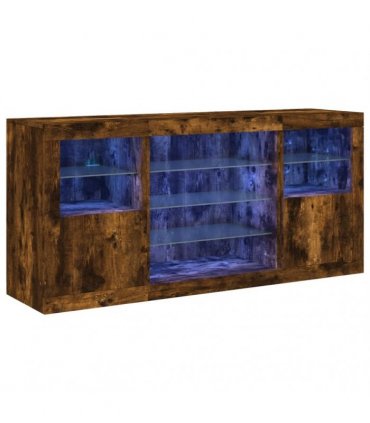 vidaXL Sideboard with LED Lights Smoked Oak 142,5x37x67 cm