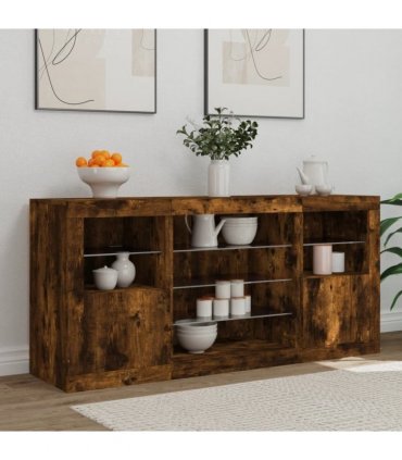 vidaXL Sideboard with LED Lights Smoked Oak 142,5x37x67 cm