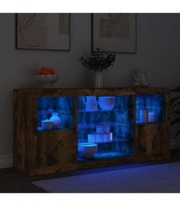 vidaXL Sideboard with LED Lights Smoked Oak 142,5x37x67 cm