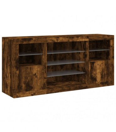 vidaXL Sideboard with LED Lights Smoked Oak 142,5x37x67 cm