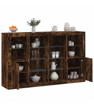 vidaXL Sideboards with LED Lights 3 pcs Smoked Oak Engineered Wood