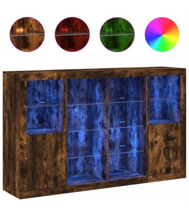 vidaXL Sideboards with LED Lights 3 pcs Smoked Oak Engineered Wood