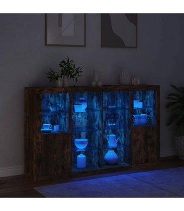 vidaXL Sideboards with LED Lights 3 pcs Smoked Oak Engineered Wood