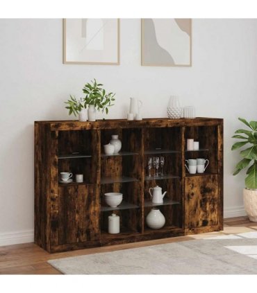 vidaXL Sideboards with LED Lights 3 pcs Smoked Oak Engineered Wood