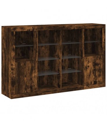 vidaXL Sideboards with LED Lights 3 pcs Smoked Oak Engineered Wood