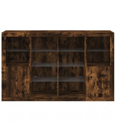 vidaXL Sideboards with LED Lights 3 pcs Smoked Oak Engineered Wood