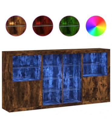 vidaXL Sideboard with LED Lights Smoked Oak 202x37x100 cm