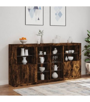 vidaXL Sideboard with LED Lights Smoked Oak 202x37x100 cm