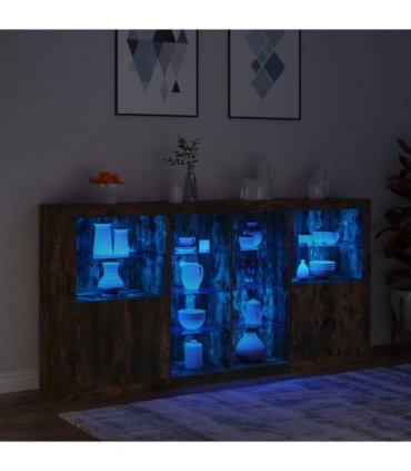 vidaXL Sideboard with LED Lights Smoked Oak 202x37x100 cm
