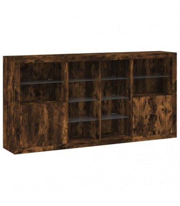 vidaXL Sideboard with LED Lights Smoked Oak 202x37x100 cm