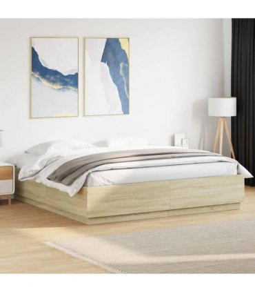 vidaXL Bed Frame with LED without Mattress Sonoma Oak 200x200 cm