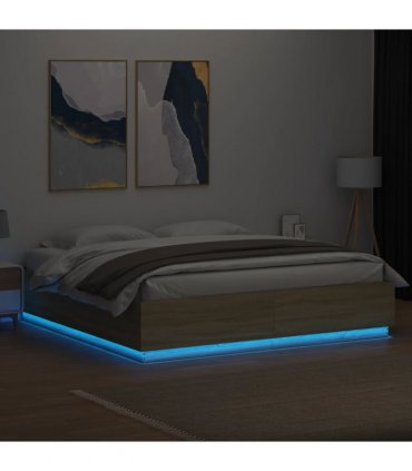 vidaXL Bed Frame with LED without Mattress Sonoma Oak 200x200 cm