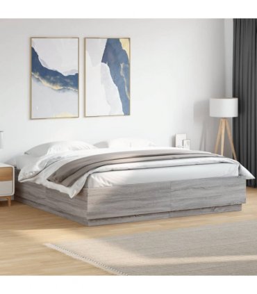 vidaXL Bed Frame with LED without Mattress Grey Sonoma 200x200 cm
