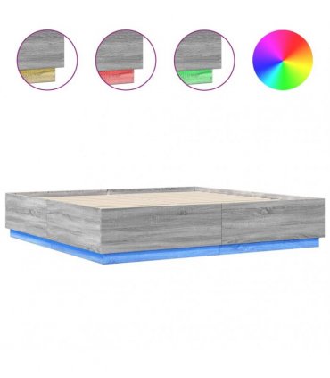 vidaXL Bed Frame with LED without Mattress Grey Sonoma 200x200 cm
