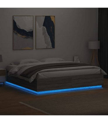 vidaXL Bed Frame with LED without Mattress Grey Sonoma 200x200 cm