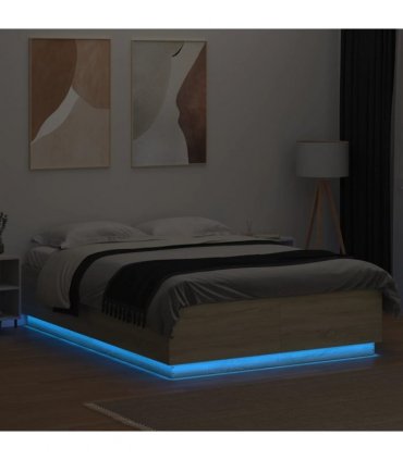 vidaXL Bed Frame with LED without Mattress Sonoma Oak 160x200 cm