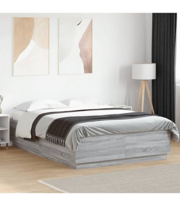 vidaXL Bed Frame with LED without Mattress Grey Sonoma 160x200 cm