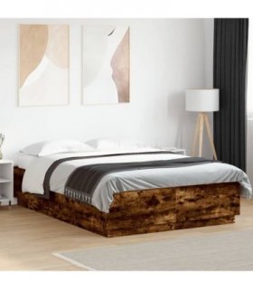 vidaXL Bed Frame with LED without Mattress Smoked Oak 150x200 cm