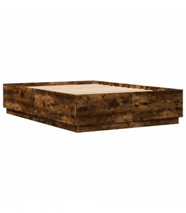 vidaXL Bed Frame with LED without Mattress Smoked Oak 150x200 cm