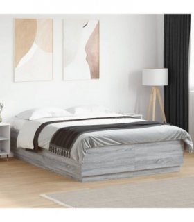 vidaXL Bed Frame with LED without Mattress Grey Sonoma 150x200 cm