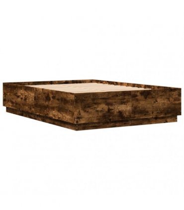 vidaXL Bed Frame with LED without Mattress Smoked Oak 140x200 cm