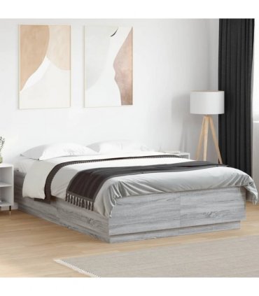 vidaXL Bed Frame with LED without Mattress Grey Sonoma 140x200 cm