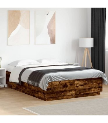 vidaXL Bed Frame with LED without Mattress Smoked Oak 120x200 cm