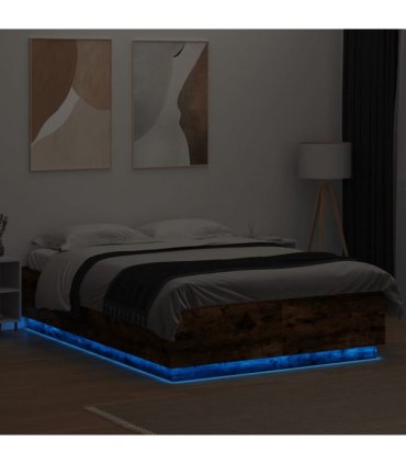 vidaXL Bed Frame with LED without Mattress Smoked Oak 120x200 cm