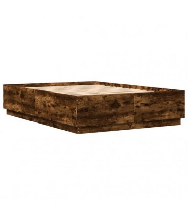 vidaXL Bed Frame with LED without Mattress Smoked Oak 120x200 cm