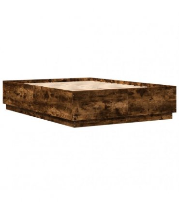 vidaXL Bed Frame with LED without Mattress Smoked Oak 120x200 cm