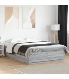 vidaXL Bed Frame with LED without Mattress Grey Sonoma 120x200 cm